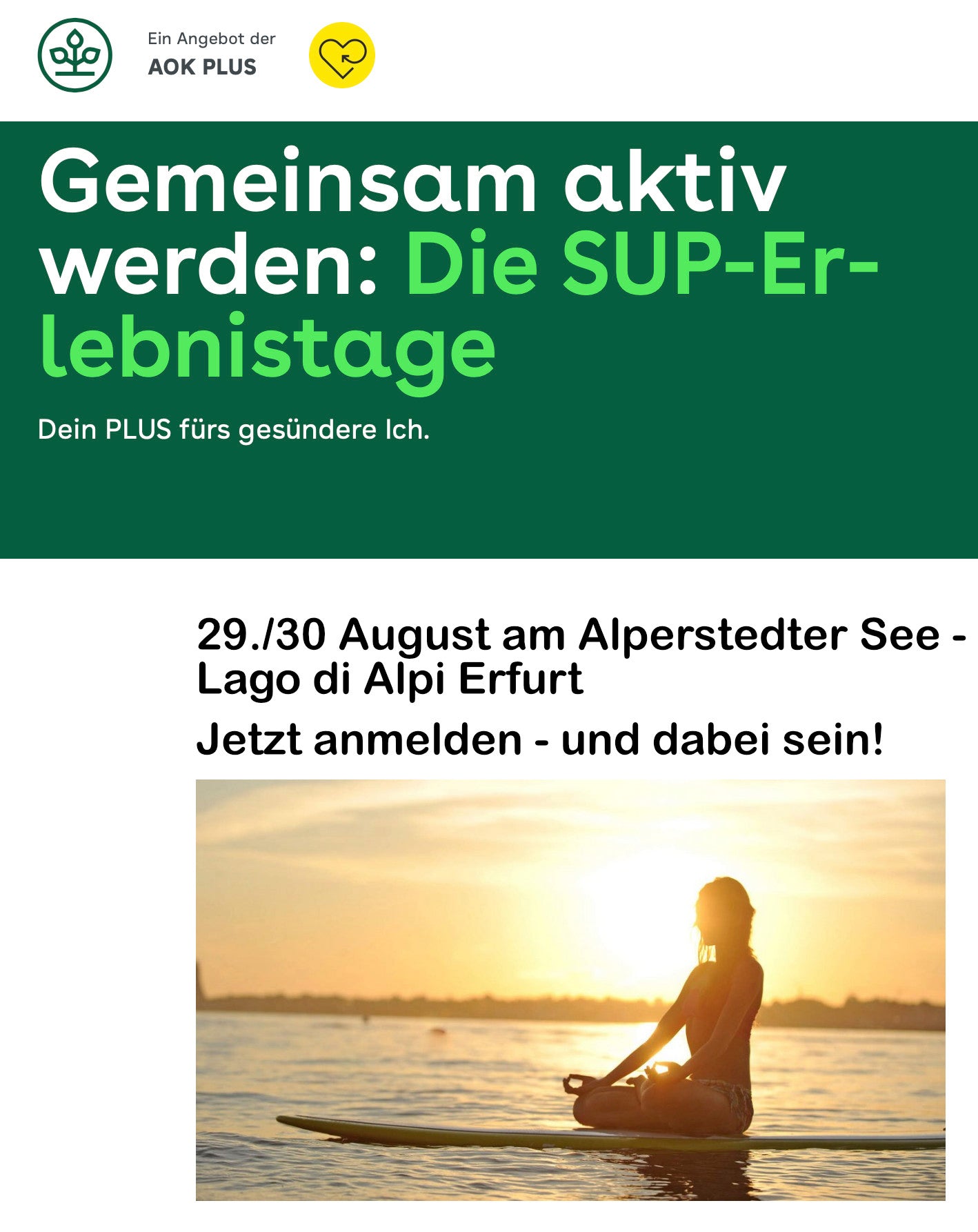 Die AOK SUP Erlebnistage am Lago di Alpi 29./30. Aug.