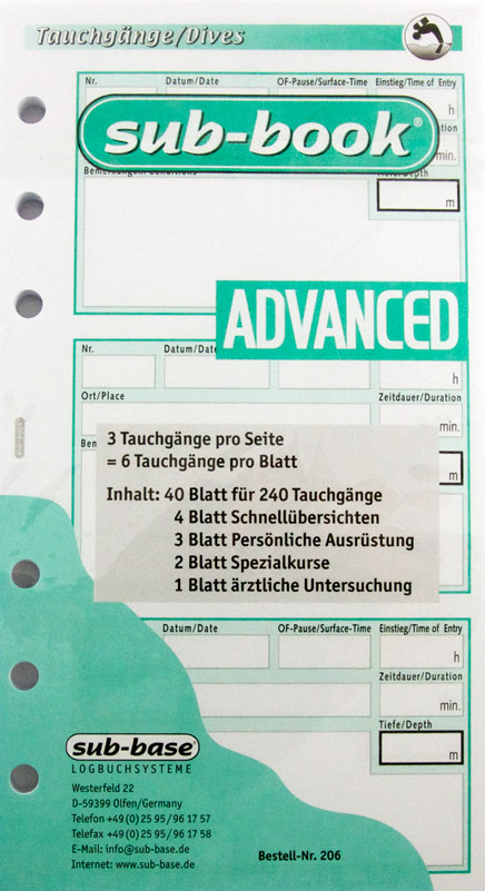 Sub-Book Tauchgangseiten Advanced